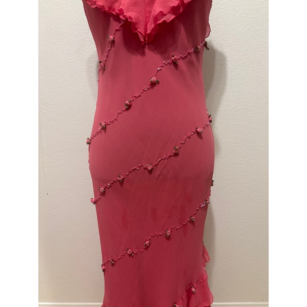 Vintage Pink Ice Rosette Asymmetrical Silk Dress - Picture 2 of 7